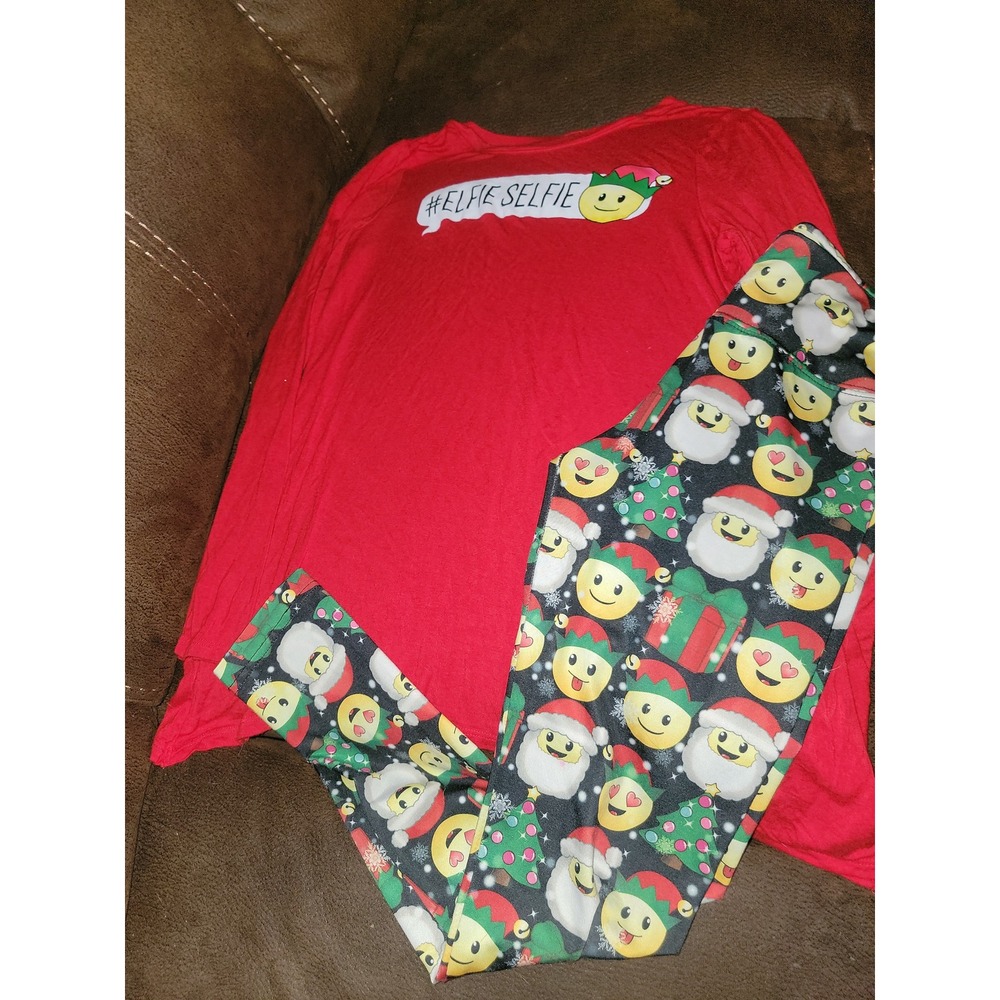 Justice holiday Christmas elfie selfie‎ emoji top and leggings size 10